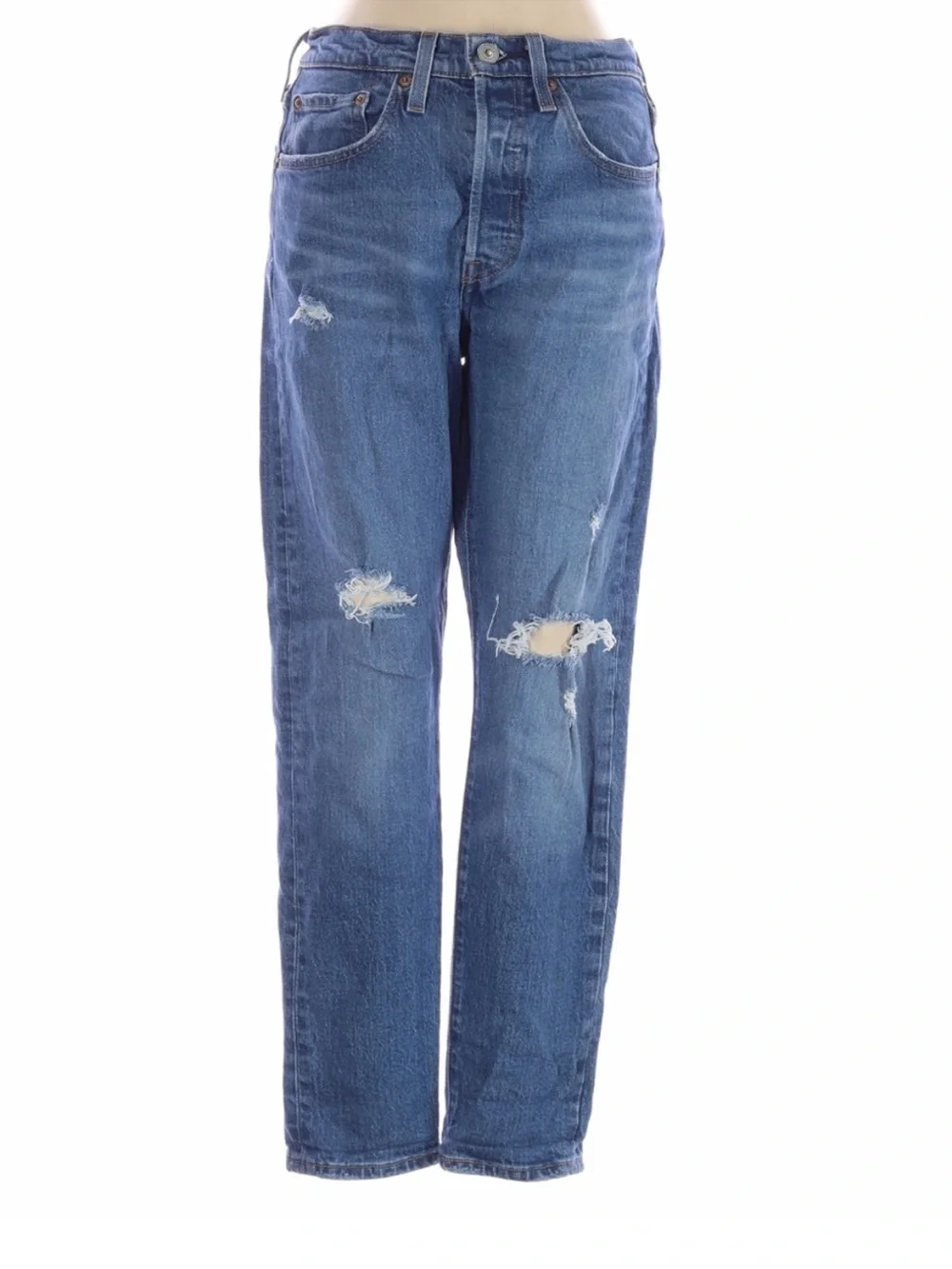 Levi’s 501 Distressed Jeans Medium Wash Button Fly Straight Leg 26